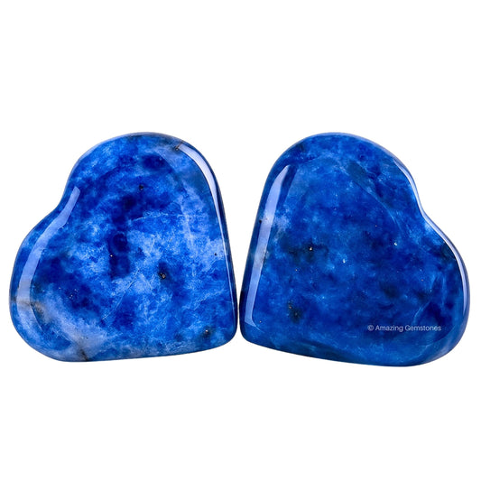 Amazing Gemstone Sodalite Stone Heart - Pack of 2 Crystal Heart Stones Rocks - Corazones De Piedra Crystals and Healing Stones Heart Shaped Crystal - Stocking Stuffers Gifts