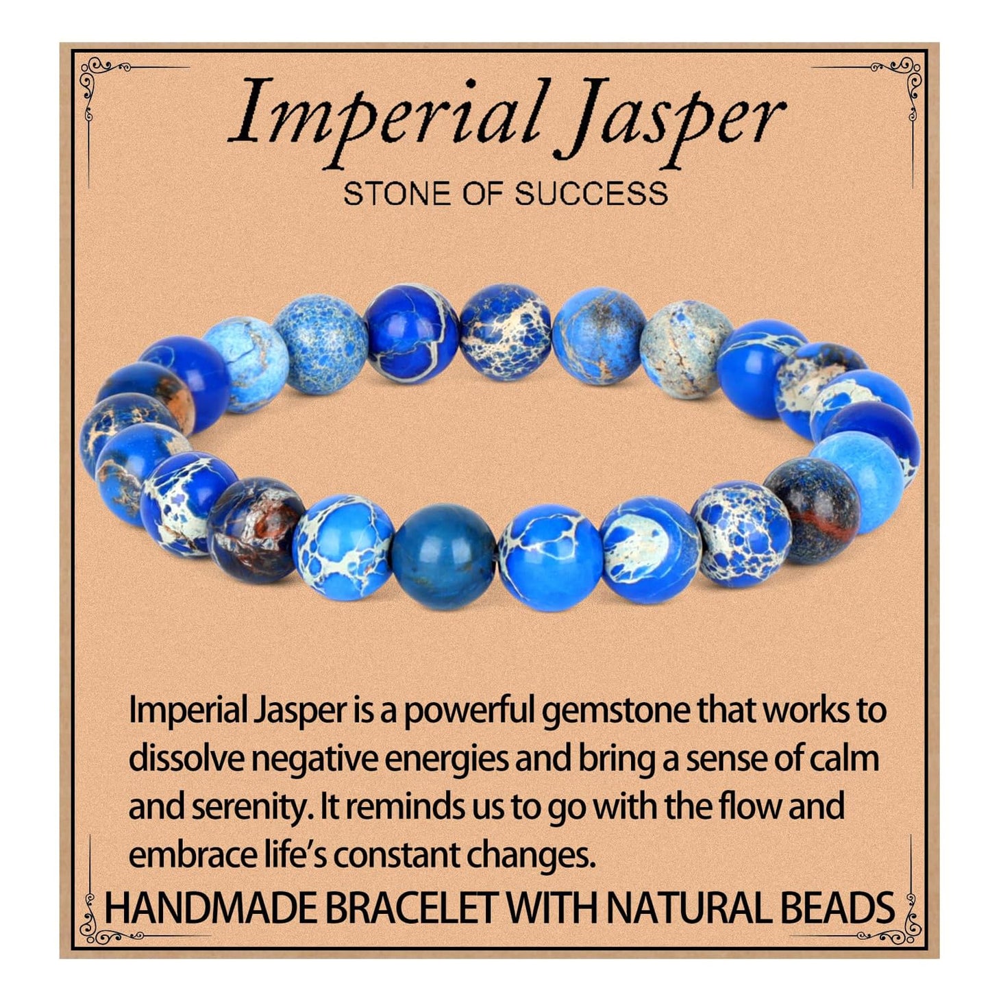 LPBeads Handmade Natural Gemstone Stretch Elastic 8mm Blue Imperial Jasper Bracelet Healing Crystal Round Stone Beads Jewelry Gifts for Women Men