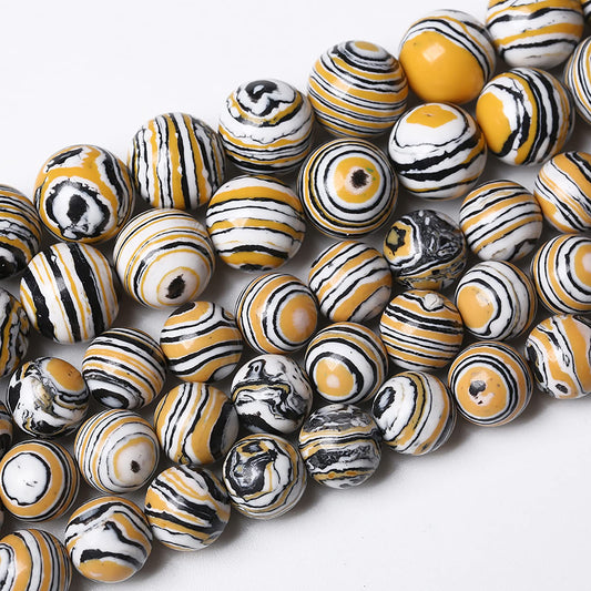 60pcs 6mm Natural Yellow Malachite Beads Round Loose Beads for Jewelry Making DIY Bracelets Necklace Crystal Energy Healing Power Stone (6mm, Yellow Black Malachite)