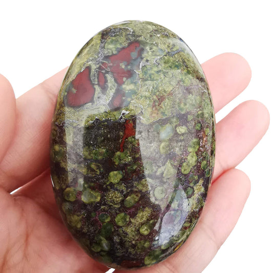 Loveliome Natural Dragon Bloodstone Oval Polished Worry Stones, Healing Crystal Indoor Fountain Stones Massage Energy Anxiety Relief Items