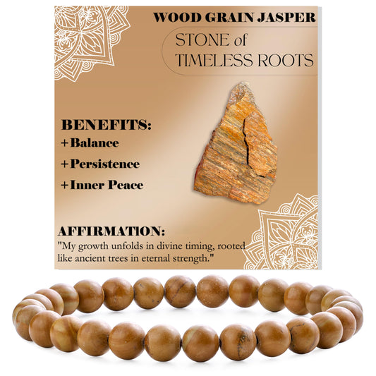 Bivei Wood Grain Jasper-Steady Growth-6mm Beaded Bracelets for Women Handmade Semi Precious Natural Stone Stretch Elastic Jewelry for Women Yoga Protection Gifts