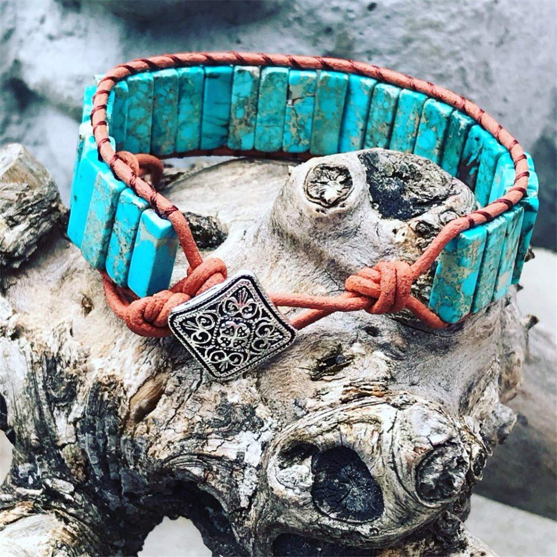 YGLINE Boho Handmade Natural Jasper Stone Healing Energy Bead Leather Wrap Bracelet Jewelry Collection