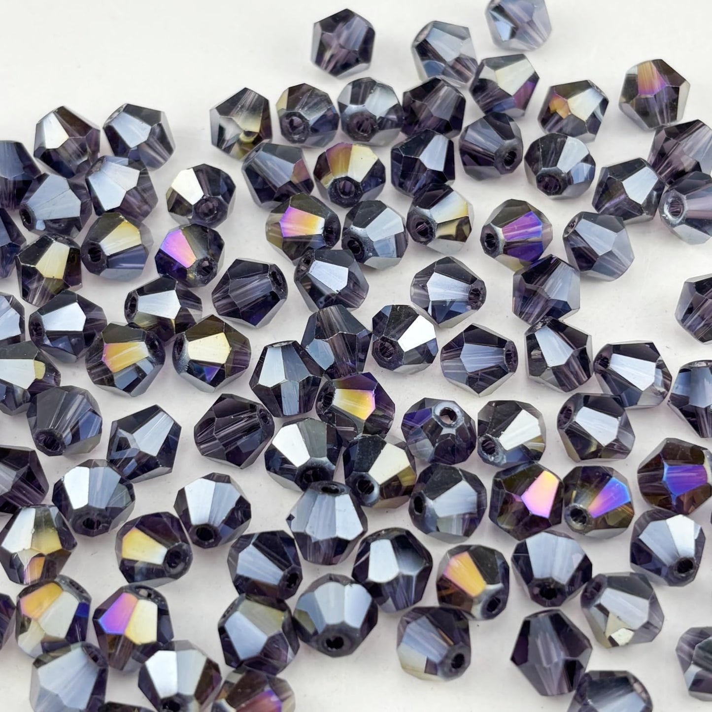 Pinhoollgo 100pcs 8mm Bicone Crystal Glass Beads Faceted Bicone Crystal Beads Bulk Glass Spacer Beads for Bracelets Necklace Pendants Earrings DIY Jewelry Craft Making(Violet AB)