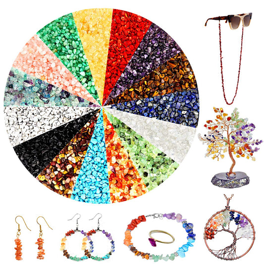 Beads for Jewelry Making, 900PCS Natural Crystal Gemstone Chip Loose Beads Irregular Rock Bulk Beads with Plastic Box for Bracelet Jewelry Making DIY Supplies (15 Colors - 900PCS)