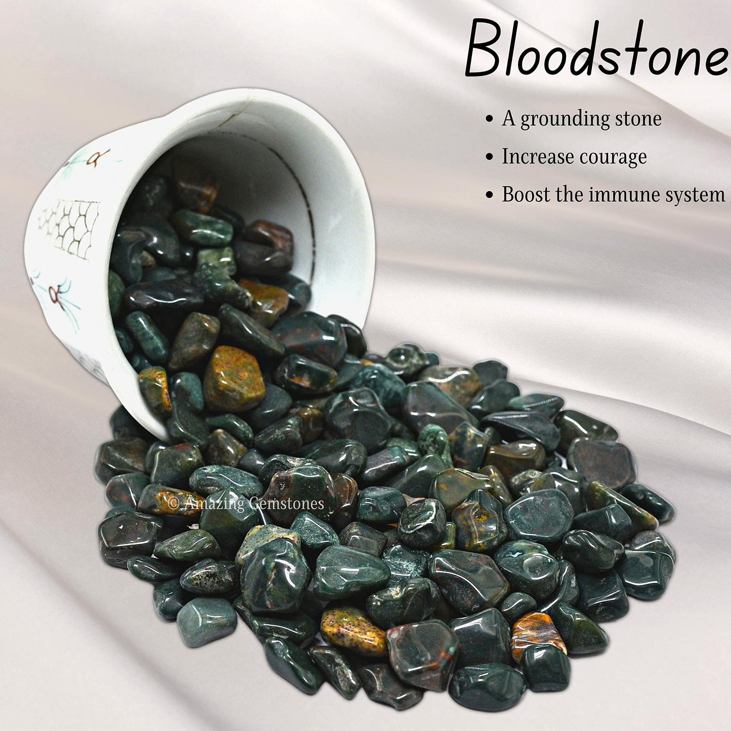 Amazing Gemstone Bloodstone Crystal Chips Aquarium Gravel Rocks - Bloodstone Chips Bulk Fish Tank Gravel, Small Tumbled Stone Chips and Tiny Crystals for Decoration (Natural AAA Grade Gemstones)