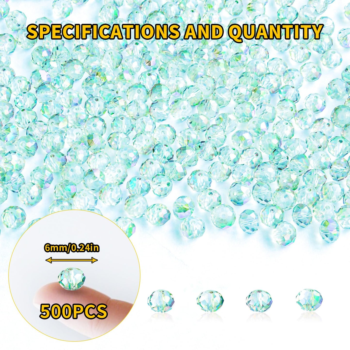Laopottbeads 500Pcs 6mm Crystal Glass Beads for Jewelry Making Beads for Bracelets Necklace Pendants Making Supplies(Light Blue Green)