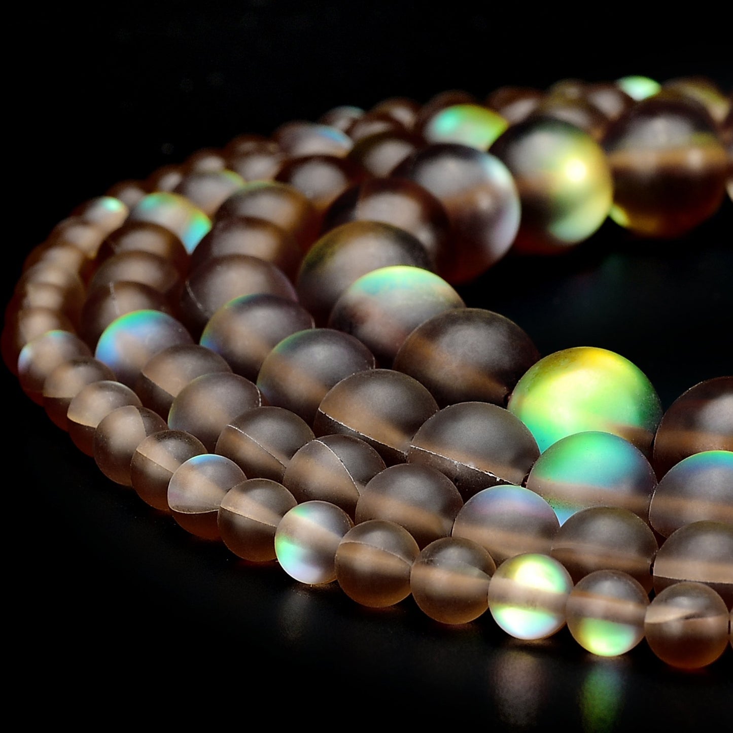 RUBYCA 12mm Round Moonstone Matte Crystal Glass Beads Aura for Jewelry Making Brown, 1 Strand