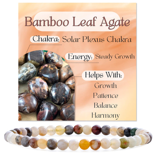 Bivei Bamboo Leaf Agate-Steady Growth-4mm Beaded Bracelets for Women Handmade Semi Precious Natural Stone Stretch Elastic Jewelry Yoga Protection Gifts