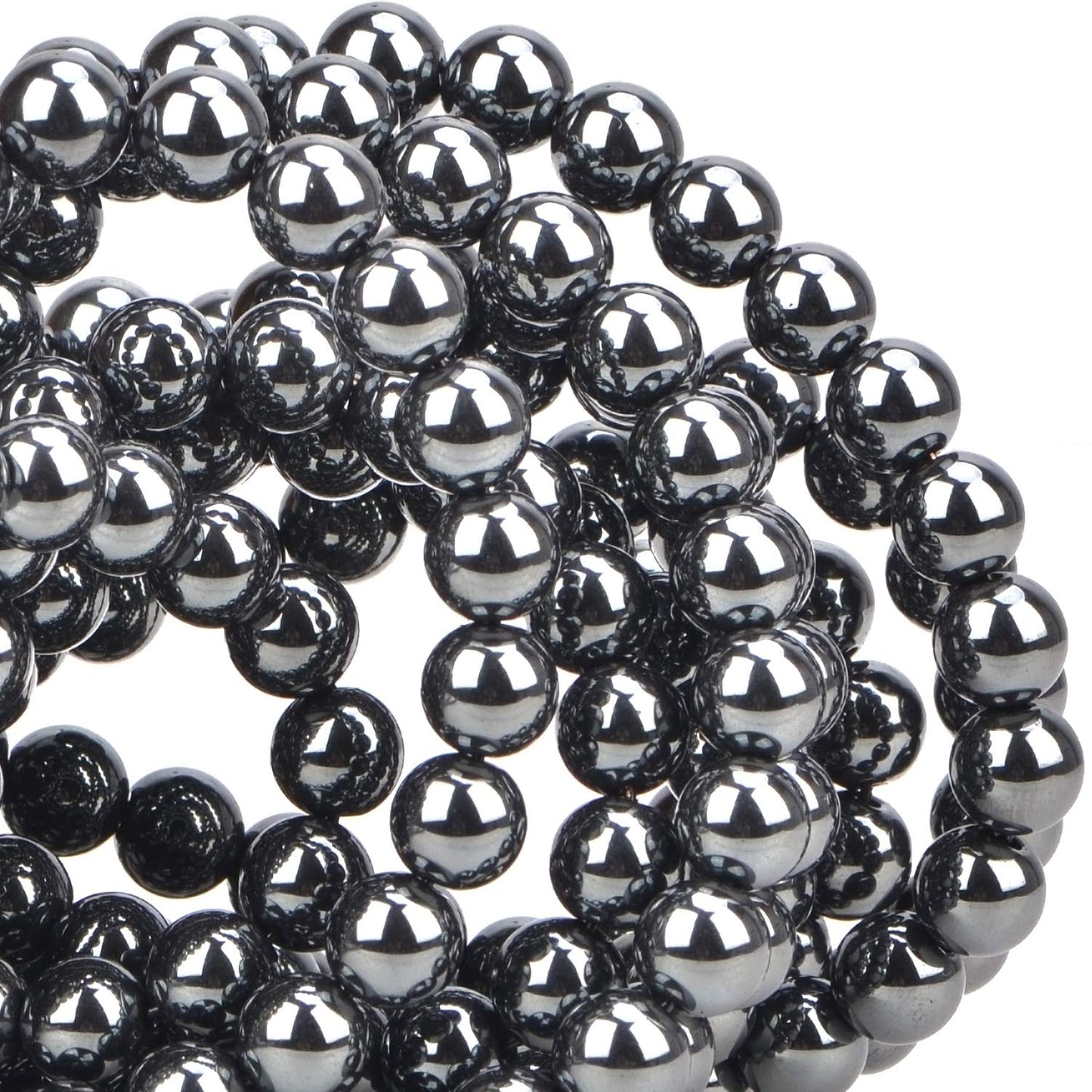 100Pcs Natural Crystal Beads Stone Gemstone Round Loose Energy Healing Beads with Free Crystal Stretch Cord for Jewelry Making (Hematite, 8MM)