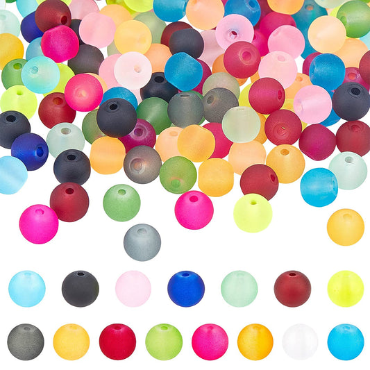PH PandaHall 315pcs Frosted Glass Beads 15 Color 8mm Transparent Frosted Crystal Glass Beads Assortment Lot for Friendship Bracelet Mother's Day Jewelry Making Christmas Tree Ornament
