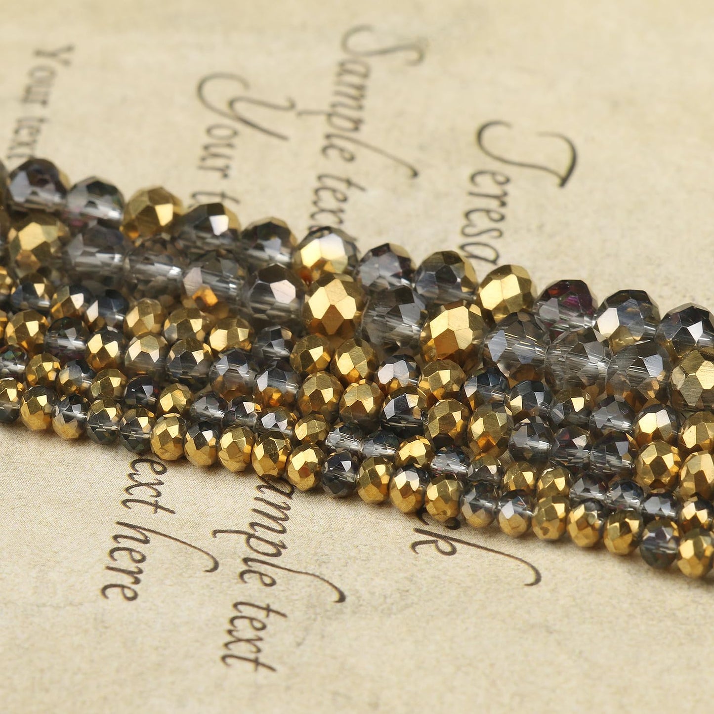 NITOPUPU 500pcs 6mm Crystal Glass Beads for Jewelry Making Faceted Rondelle Flat Beads for Bracelets Necklace Earrings DIY Crafts (Gold Flat Half-Plated Crystal Bead)