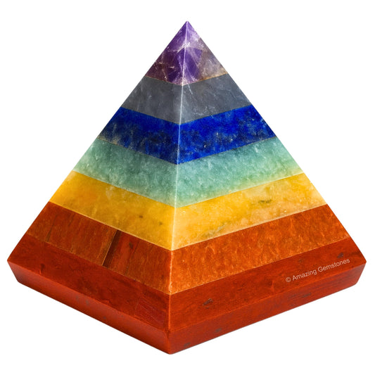 Amazing Gemstone Chakra Pyramid Crystal Healing Stones - 2" Great Pyramid Figurine of Natural Stone Pyramid for Meditation, Reiki, Chakra Balancing and Crystal Pyramids Grid