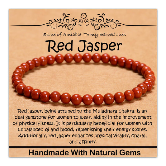 CHCCOYE 4mm Natural Healing Gemstone Bracelet Handmade Yoga Stretch Elastic Bracelet Stress Relief Crystal Jewelry for Men and Women (4mm, Red Jasper)