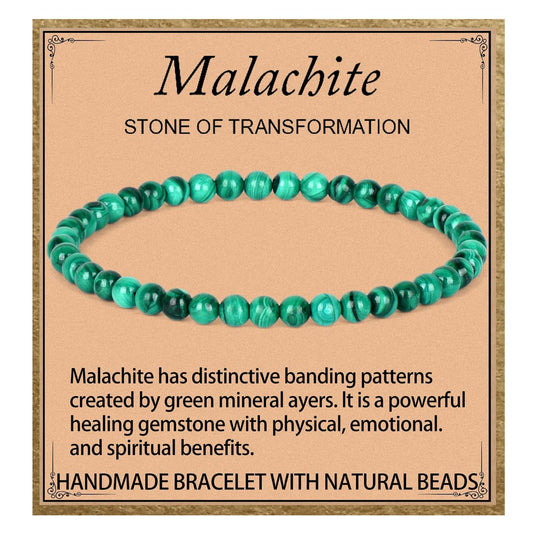 LPBeads Handmade Natural Gemstone Stretch Elastic 4mm Malachite Bracelet Healing Crystal Round Stone Beads Jewelry Gifts for Women Men