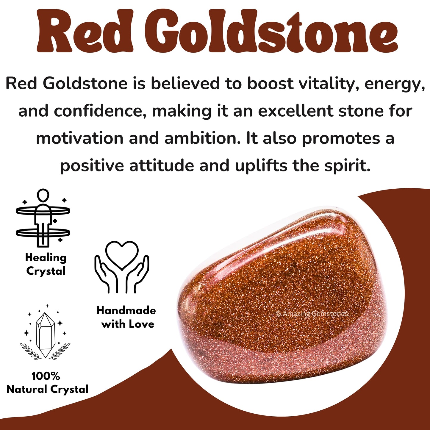Red Goldstone Crystals and Healing Stones Tumbled - 1 oz Red Goldstone Stone, Natural Healing Stones for Energy Balance, Stress Relief - Premium Polished Gems Rocks for Meditation and Wellness