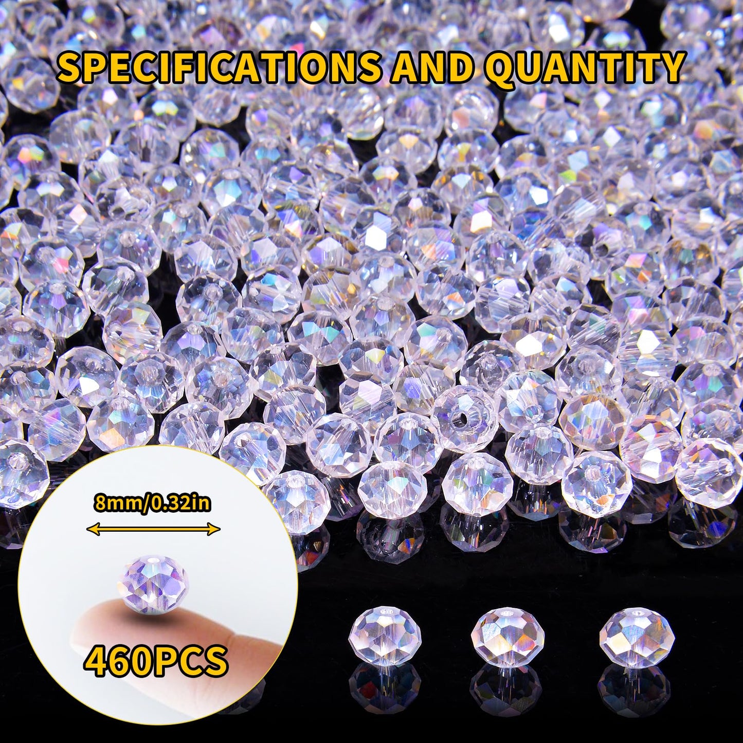 Laopottbeads 460Pcs 8mm Crystal Glass Beads for Jewelry Making Beads for Bracelets Necklace Pendants Making Supplies(Light Purple)