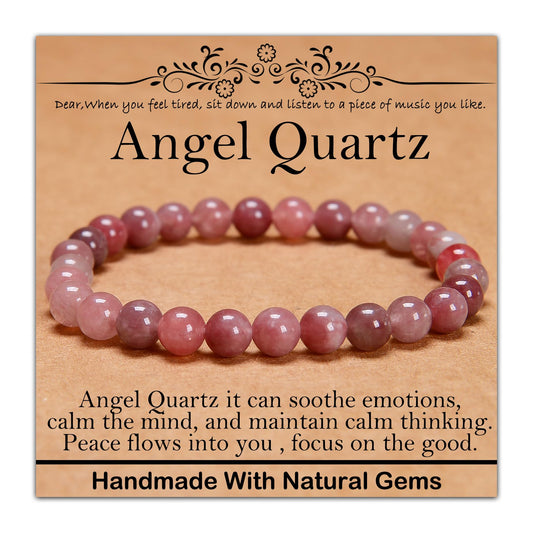 CHCCOYE 6mm Natural Healing Gemstone Bracelet Handmade Yoga Stretch Elastic Bracelet Stress Relief Crystal Jewelry for Men and Women (6mm,Angel Quartz)