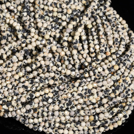 Song Xi 180pcs 2mm Natural Dalmatian Gemstone Beads Faceted Round Loose Stone Beads for Jewelry Making