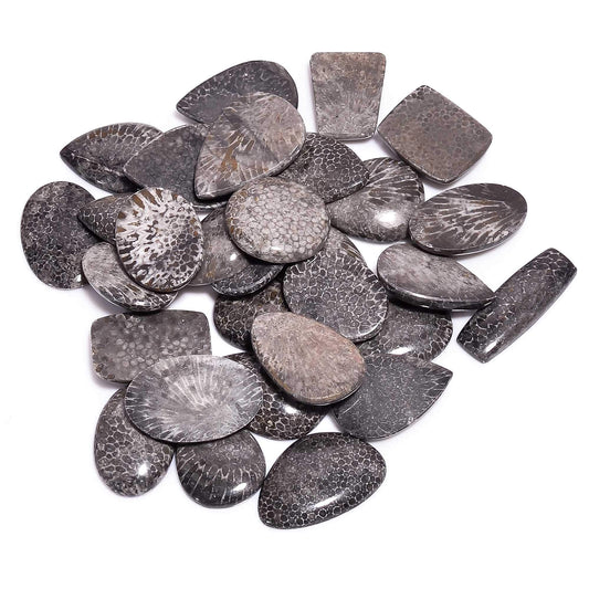 GEMKORA™ 4pcs Natural Black Coral Gemstone Cabochon Mix Shape Loose Gemstone Wholesale Cabochons Lot, Jewelry Making Loose Gemstone, DIY, Wire Wrapping, Healing Crystals, Bulk Deal