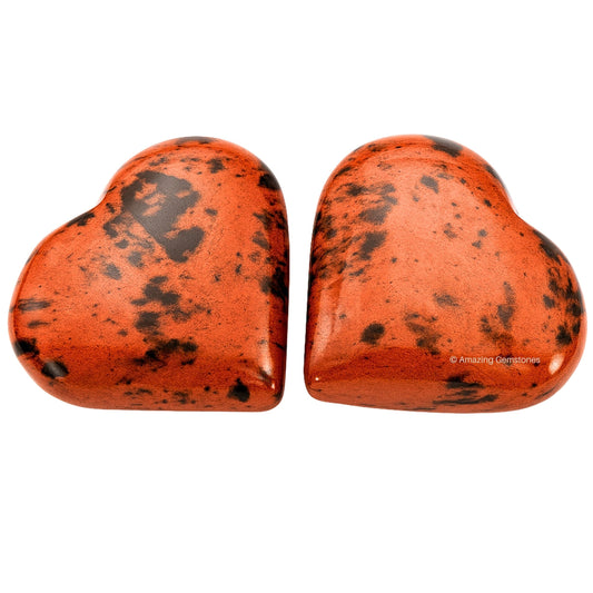 Amazing Gemstone Mahogany Obsidian Stone Heart - Pack of 2 Crystal Heart Stones Rocks - Corazones De Piedra Crystals and Healing Stones Heart Shaped Crystal - Stocking Stuffers Gifts
