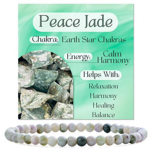 Bivei Peace Jade-Calm Harmony-4mm Beaded Bracelets for Women Handmade Semi Precious Natural Stone Stretch Elastic Jewelry Yoga Protection Gifts