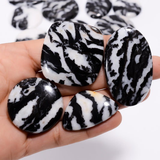 Natural Zebra JasperGemstone- Healing Crystals for DIY Jewelry Making -Loose Natural Cabochon -Perfect for Crafting Unique Jewelry Designs -Gift for Her, Mother and Wife (5 pcs, 25-35 mm)