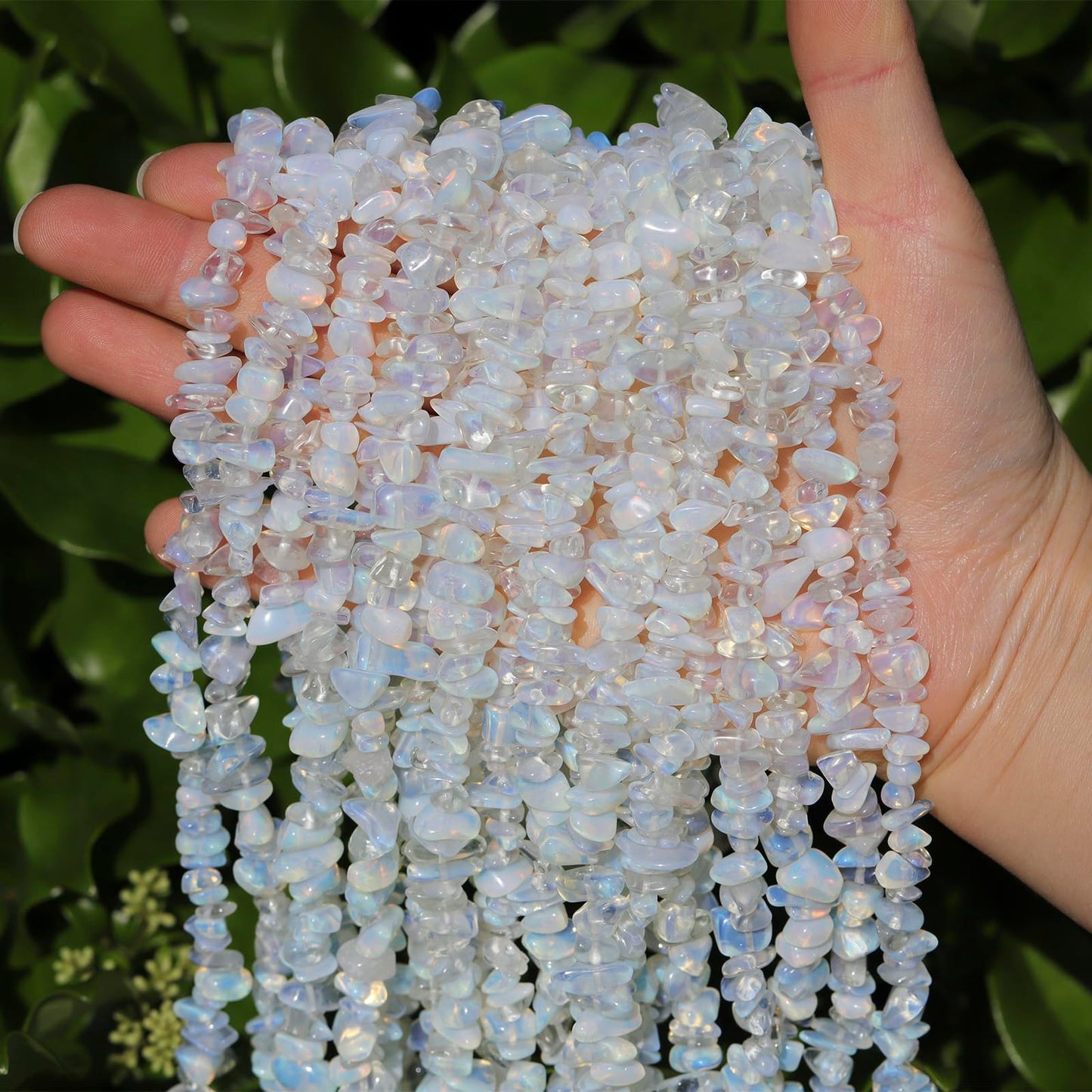 200pcs White Opalite Chip Beads 5-8mm Irregular Pre-Drilled 30-inch Strand Crystal Beads for DIY Jewelry Bracelet Chakra Crafts