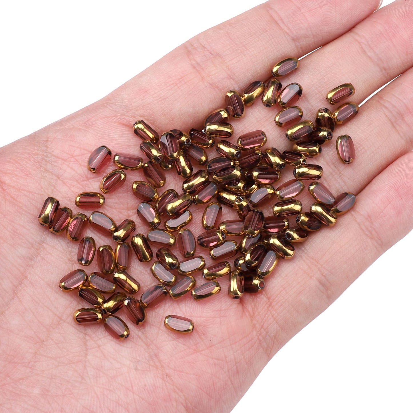 DADIFEN Glass Rice Beads Clear Purple 4x6mm 50pcs Faceted Oval Golden Edge Crystal Loose Beads for DIY Craft Jewelry Making
