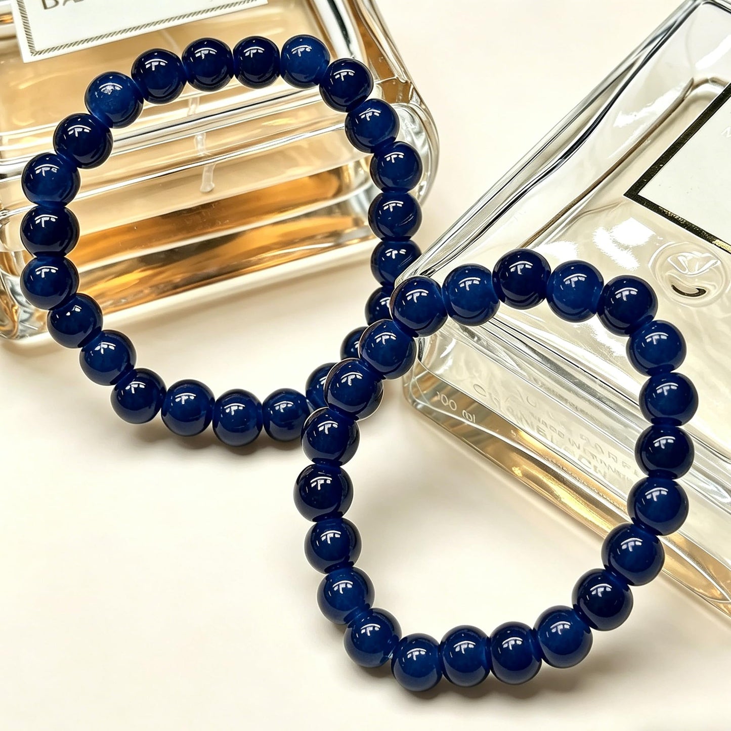 200PCS Glass Beads 8mm Glass Beads for Bracelets Necklaces Jewelry Making DIY Crafts (Navy)