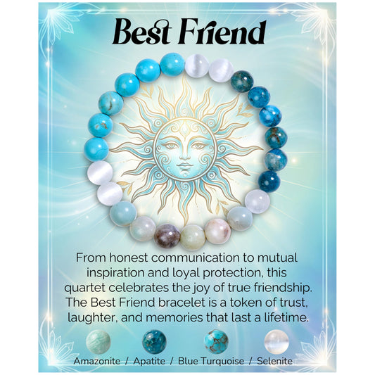 Bivei Best Friend Bracelet, Strength Crystal Healing Bracelet 8MM with Amazonite & Apatite & Blue Turquoise & Selenite - Spiritual Stretch Beaded Jewelry for Women Men Gift