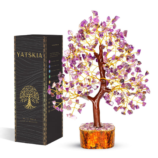 YATSKIA Amethyst Crystals Tree of Life - Stones and Crystals - Bonsai Tree - Good Luck Gifts for Women - Meditation Accessories - Chakra Stones Decor
