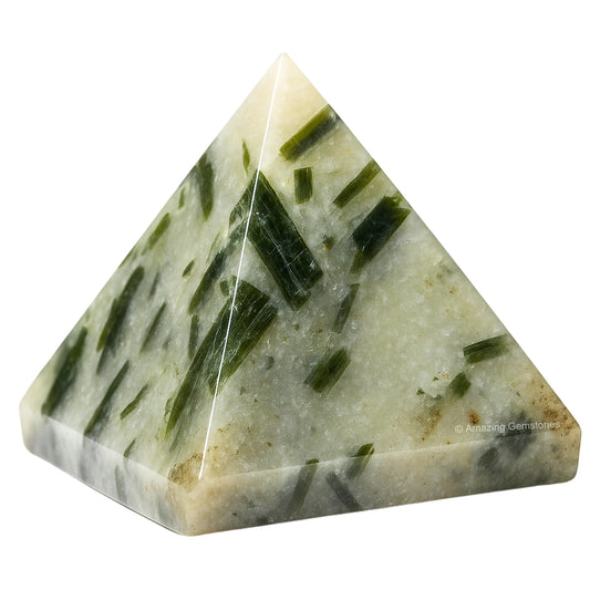 Amazing Gemstone Green Tourmaline in Quartz Pyramid Crystal Healing Stones - 1.5" Great Pyramid Figurine of Natural Stone Pyramid for Meditation, Reiki, Chakra Balancing and Crystal Pyramids Grid