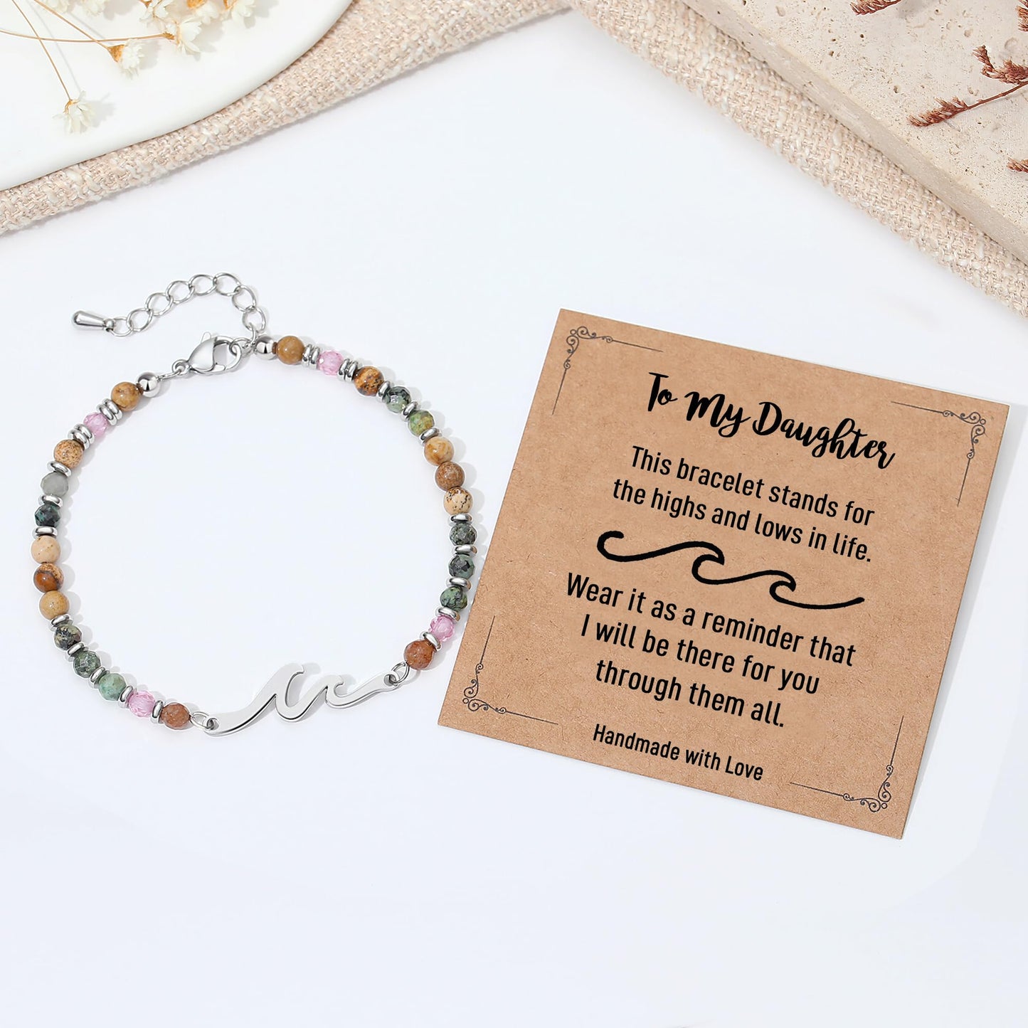TONY & SANDY Mothers Day Gifts for Daughter, Daughter Gifts from Mom, Graduation Gifts Her, Wave Bracelet for Women Jewelry, Mother Daughter Bracelets Jewelry Birthday Christmas Valentines