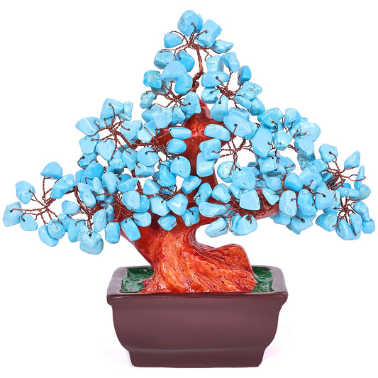 AzureLeap Feng Shui Quartz Crystal Money Tree Bonsai Style Decoration for Luck and Wealth (Blue)