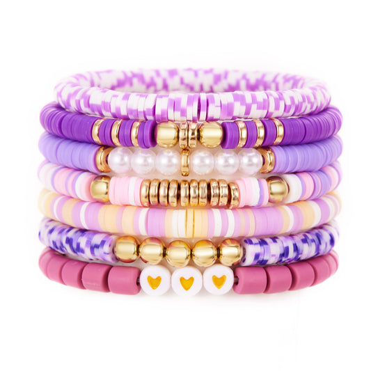 YEOSMINE Boho Heishi Clay Beaded Stretch Bracelets Stack For Women, Preppy Teens Friendship Gold Bracelets Cute Beach Surfer Accessories Bulk Set Trendy Fashion Jewelry