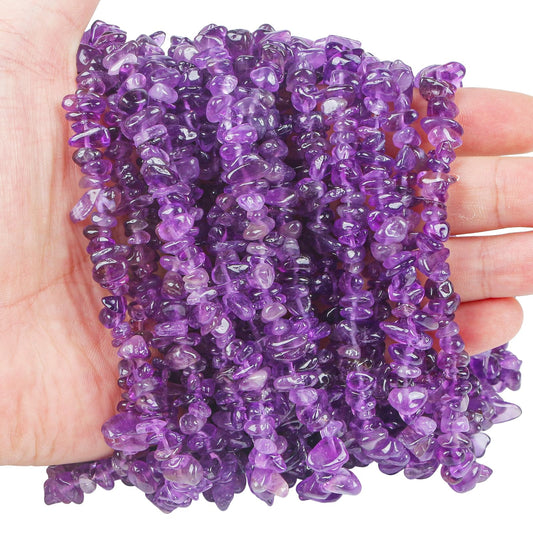 favoramulet 5-8mm Purple Amethyst Tumbled Stone Chip Beads for Jewelry Making, Irregular Shaped Healing Crystal Loose Bead Supply, Pack of 2 Strands(64 inches)