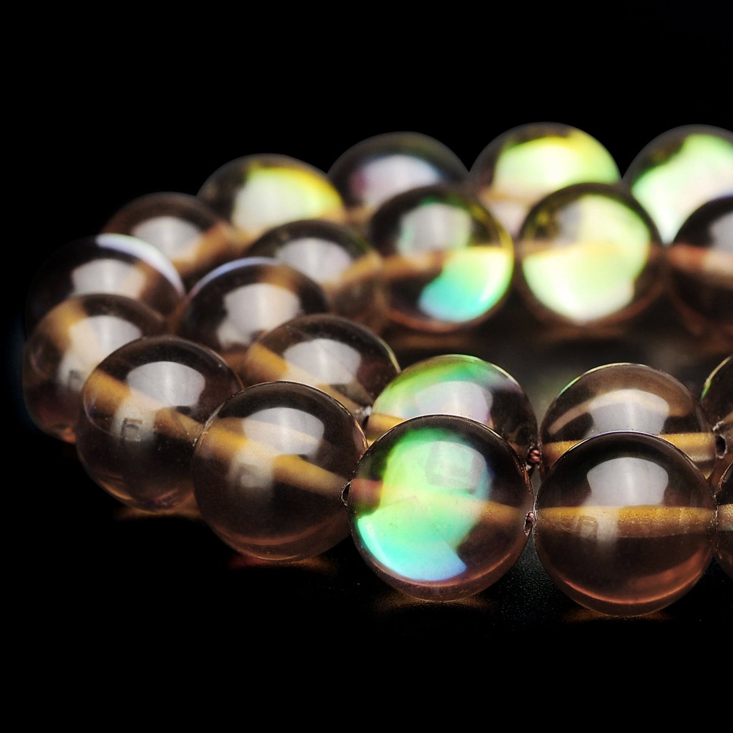 RUBYCA Round Moonstone Crystal Glass Beads Aura Iridescent for Jewelry Making (1 Strand, 8mm, Brown)