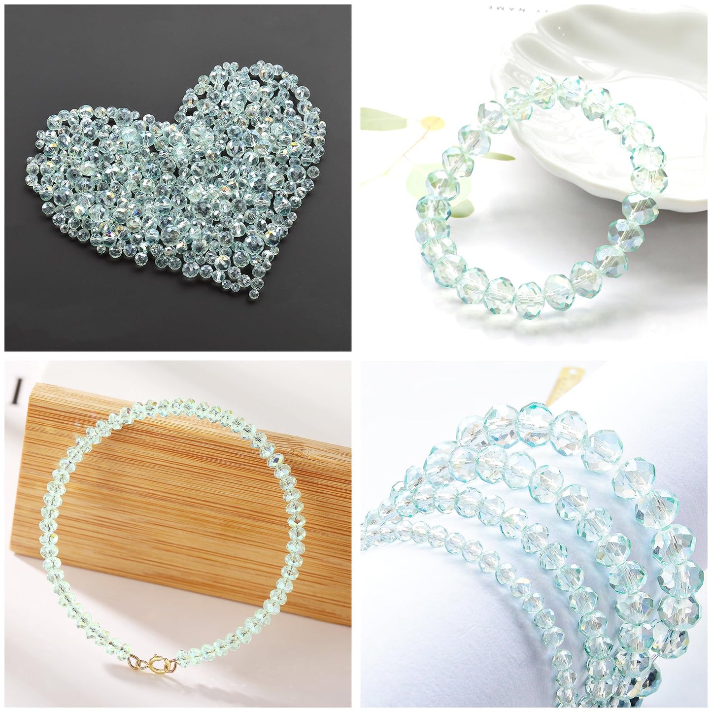Laopottbeads 460Pcs 8mm Crystal Glass Beads for Jewelry Making Beads for Bracelets Necklace Pendants Making Supplies(Light Blue Green)