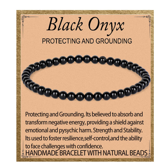 LPBeads Handmade Natural Gemstone Stretch Elastic 4m Black Onyx Bracelet Healing Crystal Round Stone Beads Jewelry Gifts for Women Men