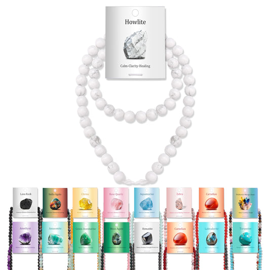 Vinswet 60pcs 6mm Howlite Natural Stone Beads Round Genuine Real Stone Beading Loose Gemstones DIY Smooth Bead for Bracelet Necklace Earrings Jewelry Making