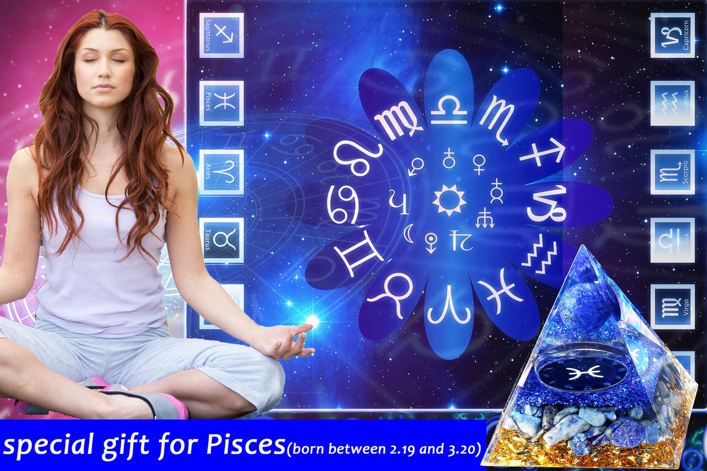YATOJUZI 12 Zodiac Pisces Birthday Gifts for Women Men Blue Solidate Healing Crystals Natural Crystal Stones Gemstones Orgonite Chakra Reiki Lucky Energy Decor for Office Desk Decorations