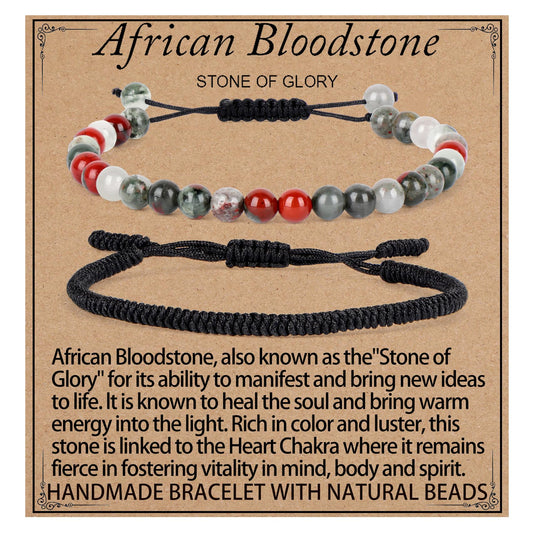 LPBeads 6mm African Bloodstone Bracelet with Handmade Rope Bracelet Size Adjustable Natural Stone Crystal Healing Bracelets Gifts for Unisex Adults