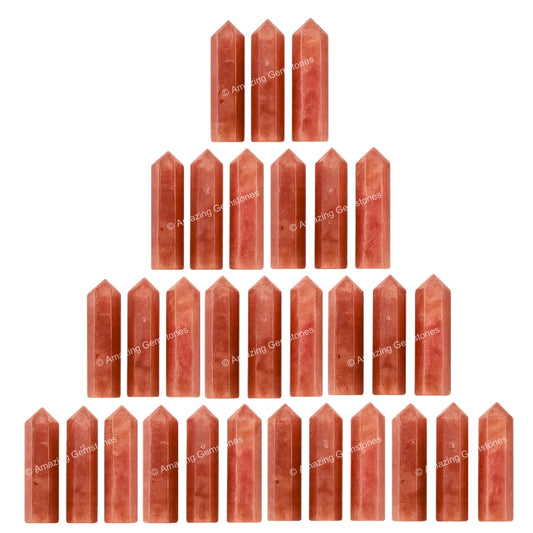 Amazing Gemstone Strawberry Quartz Crystal Points Bulk Healing Crystals and Stones - Pack of 3 Single Terminated Healing Wand Point Bulk Crystals for Crafts, Crystal Grid, DIY Work GIF