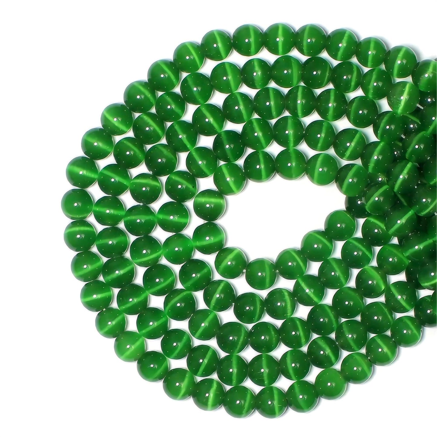 MJDCB 30pcs Dark Green Cat Eye Stone Beads 12mm Round Crystal Loose Bead for Jewelry Making DIY Bracelets Necklace