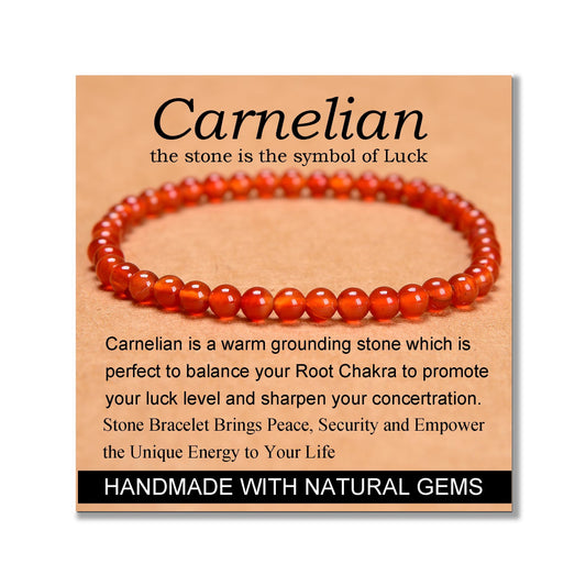 MASSIVE BEADS Carnelian - Stone of Luck - Handmade Yoga Stretch Elastic Bracelet Natural Stone Crystal Healing Power Energy Gifts for Unisex Adult 4mm