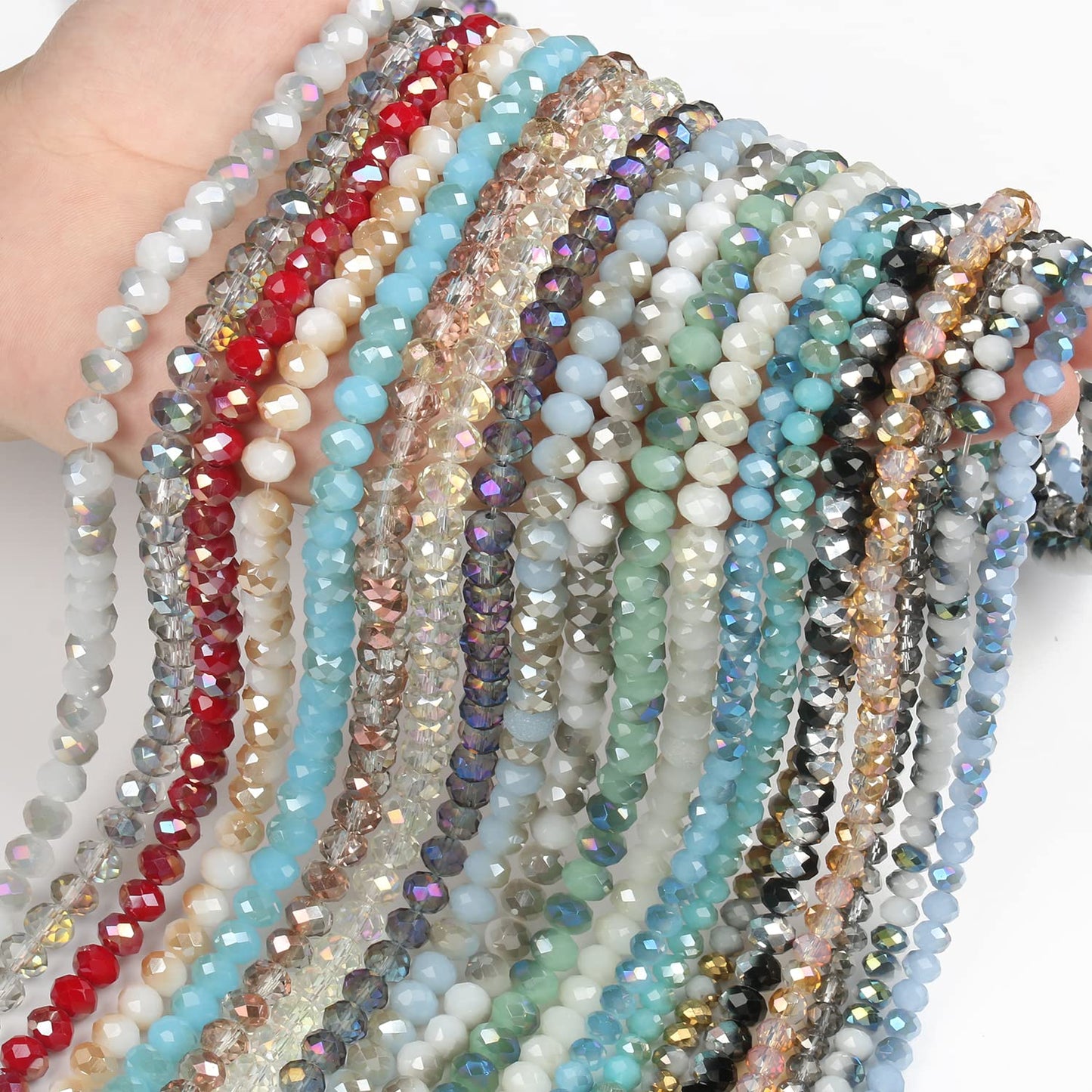 NITOPUPU 1000pcs 4mm Crystal Glass Beads for Jewelry Making Faceted Rondelle Flat Beads for Bracelets Necklace Earrings DIY Crafts (White Jade Half-Plated Crystal Bead)