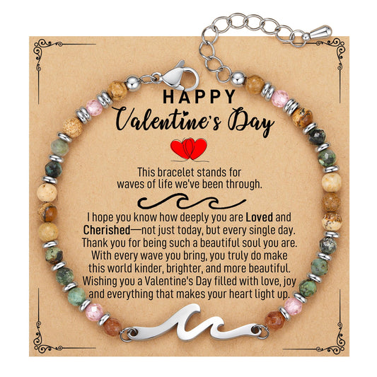 Valentines Day Gift for Her, Dainty Wave Bracelet for Women Jewelry, Valentines Day Gifts for Daughter, Mom, Wife, Friends, Girlfriend, Coworkers, Sister, Teacher, Female