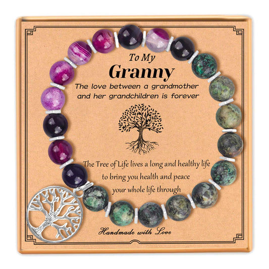 Mother's Day Gift Tree of Life Charm Bracelet for Granny 8mm Natural Healing Crystals Beads Stretch Bracelet Mom Birthday Gifts