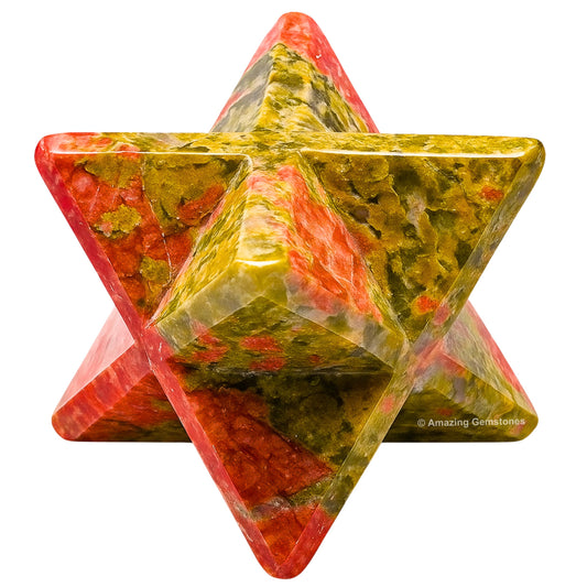 Amazing Gemstone Unakite Merkaba Crystal - 1 Inches Metaphysical Merkaba Star for Meditation - Energetic Tetrahedron Crystal and Healing Stones and Healing (20-25mm)