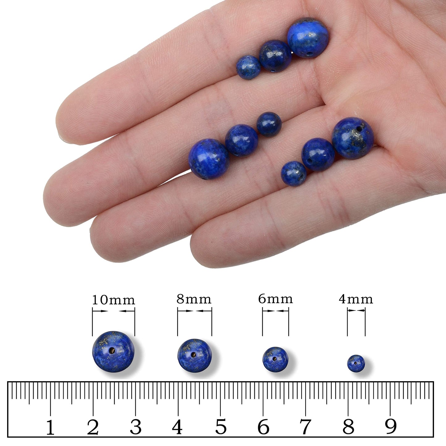 AD Beads Natural Gemstone Round Loose Beads 15" for Bracelet Necklace Earrings Jwelery Making Crafts DIY (4mm, Blue Lapis)